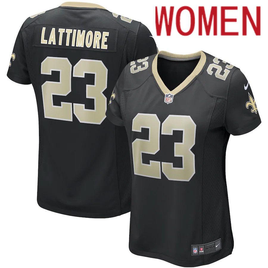 Women New Orleans Saints #23 Marshon Lattimore Black Nike Game NFL Jersey->women nfl jersey->Women Jersey